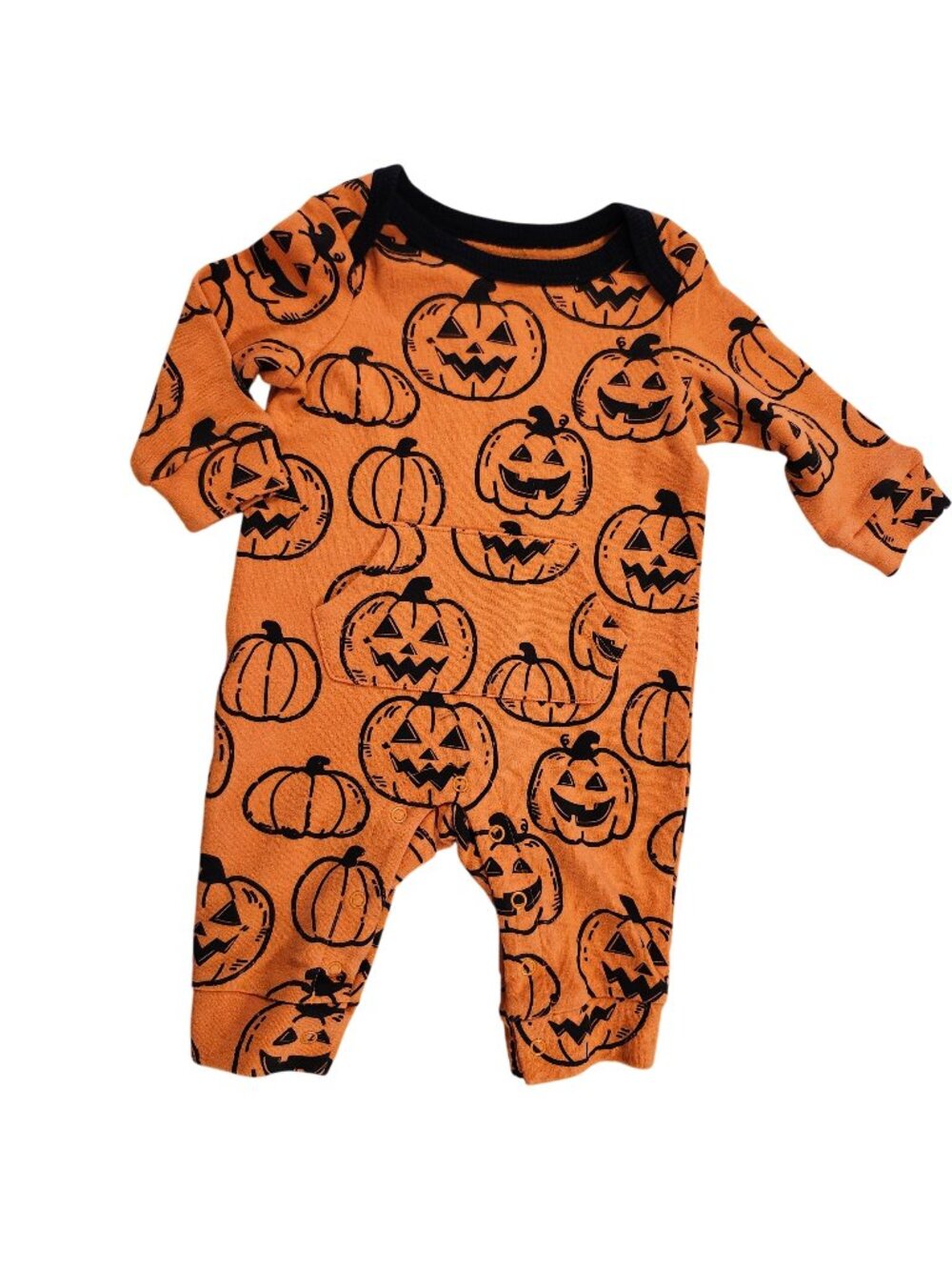 Wonder Nation Baby 0-3M Halloween Pumpkin Print Orange Footless Sleeper Romper